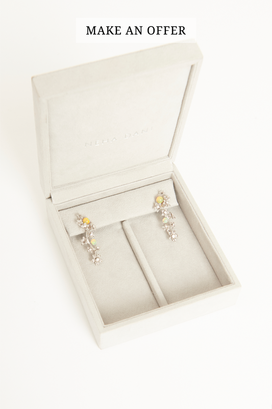 18k White Gold Diamond And Opal Preowned Flower Earrings