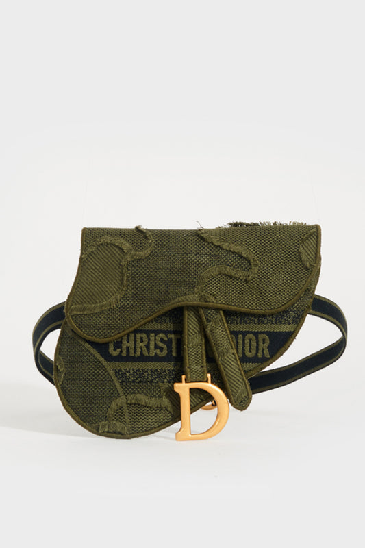 Canvas Embroidered Camouflage Saddle Belt Bag Green