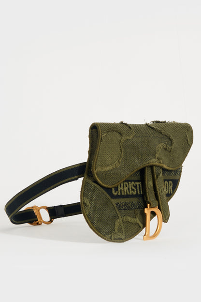 Canvas Embroidered Camouflage Saddle Belt Bag Green