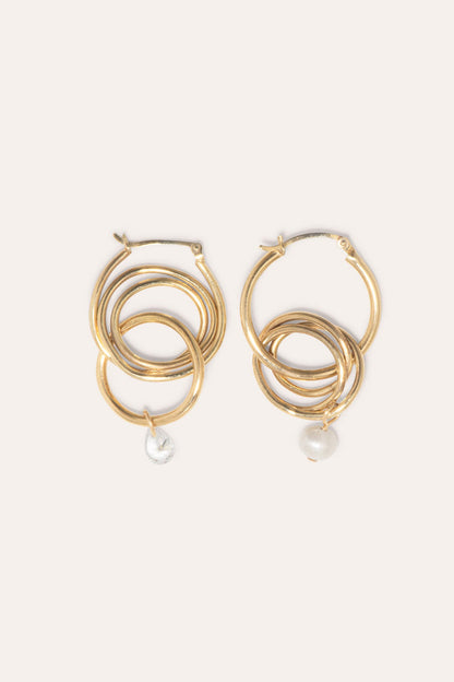 Stream -  Pearl and Zirconia Gold Vermeil Earrings