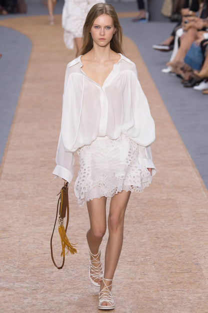 2016 White Linen Blend Preowned Lace Mini Skirt