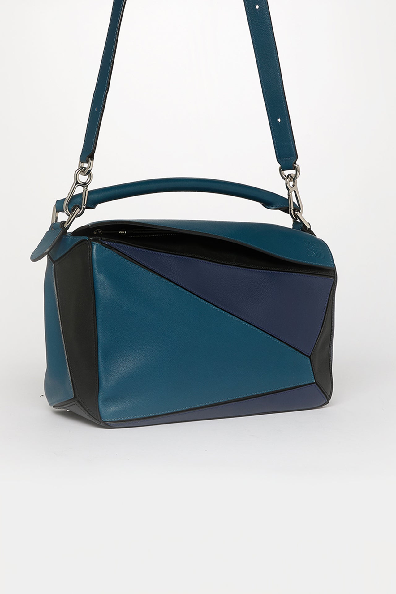 Puzzle Medium Tricolour Leather Bag in Blue