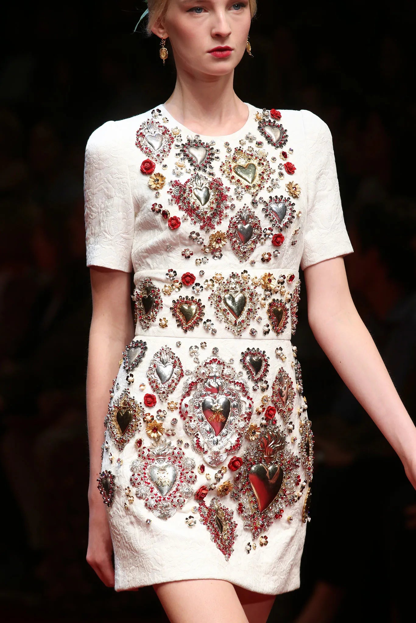 2015 Cream Jacquard Heavily Embellished Sacred Hearts Preowned Mini Dress