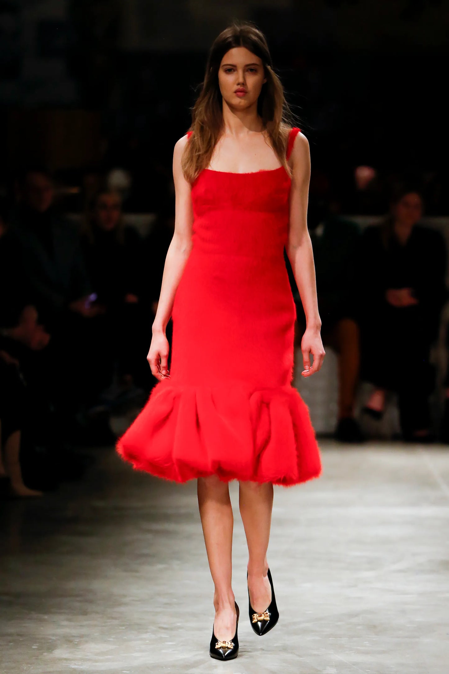 2017 Red Wool & Silk Preowned Puffball Midi Dress