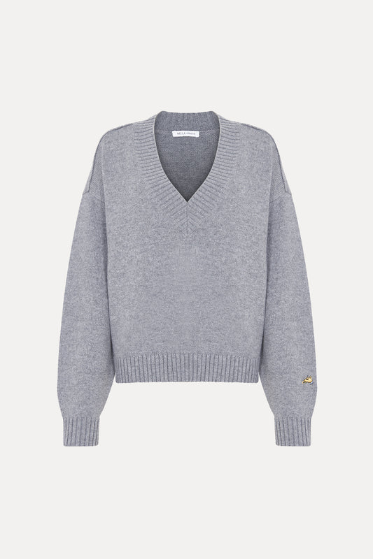 Grey Oversized Lux V-Neck Merino Wool Jumper