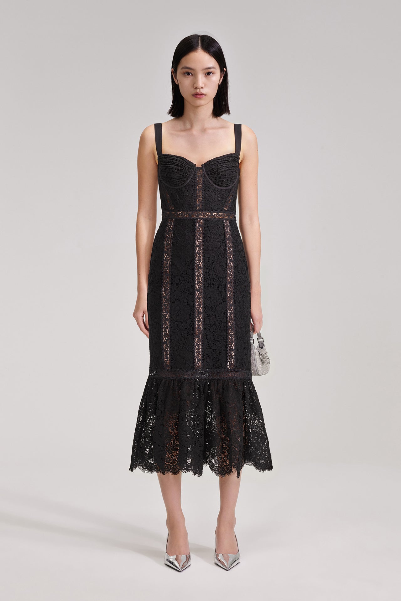 Black Cord Lace Midi Dress