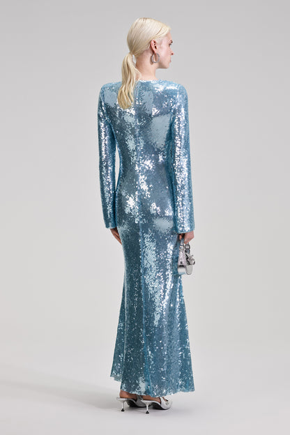 Blue Sequin Maxi Dress