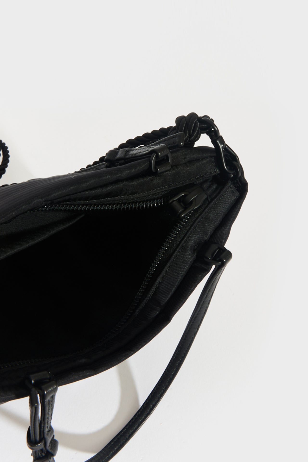 Floral-Beaded Nylon Bag in Black