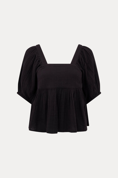 Black Brigitte Puff Sleeve Top