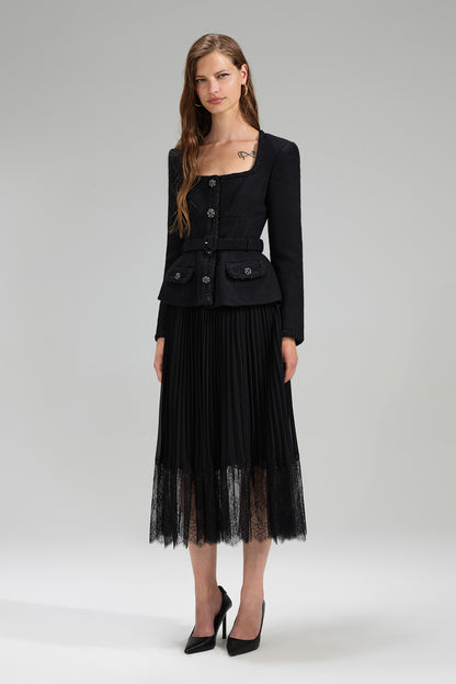 Black Tailored Bodice Midi Dress