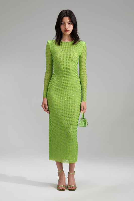 Green Hotfix Midi Dress