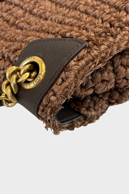 Niki Medium Leather-Trimmed Raffia Shoulder Bag