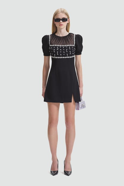 Black Crepe Embellished Mini Dress