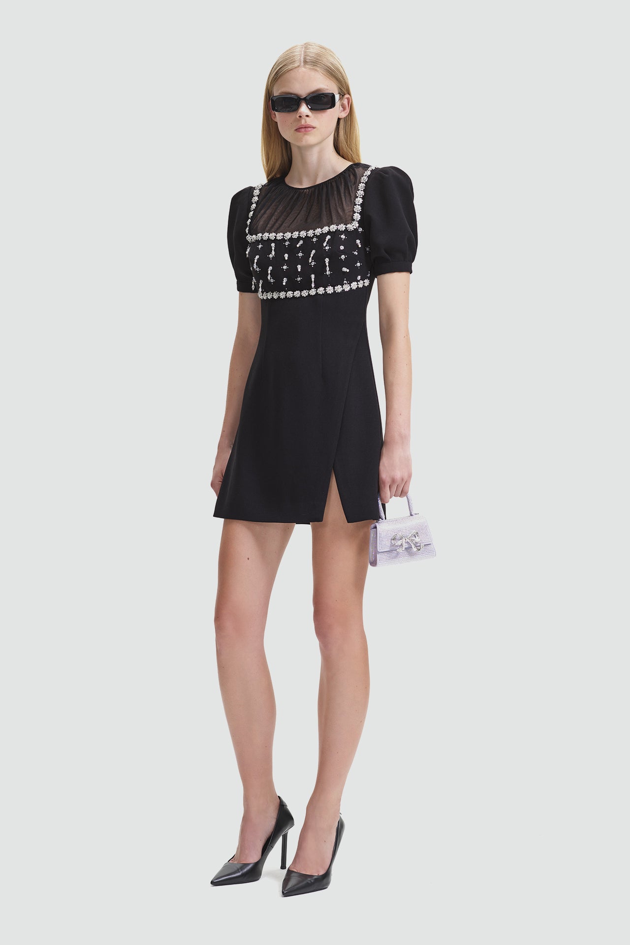 Black Crepe Embellished Mini Dress