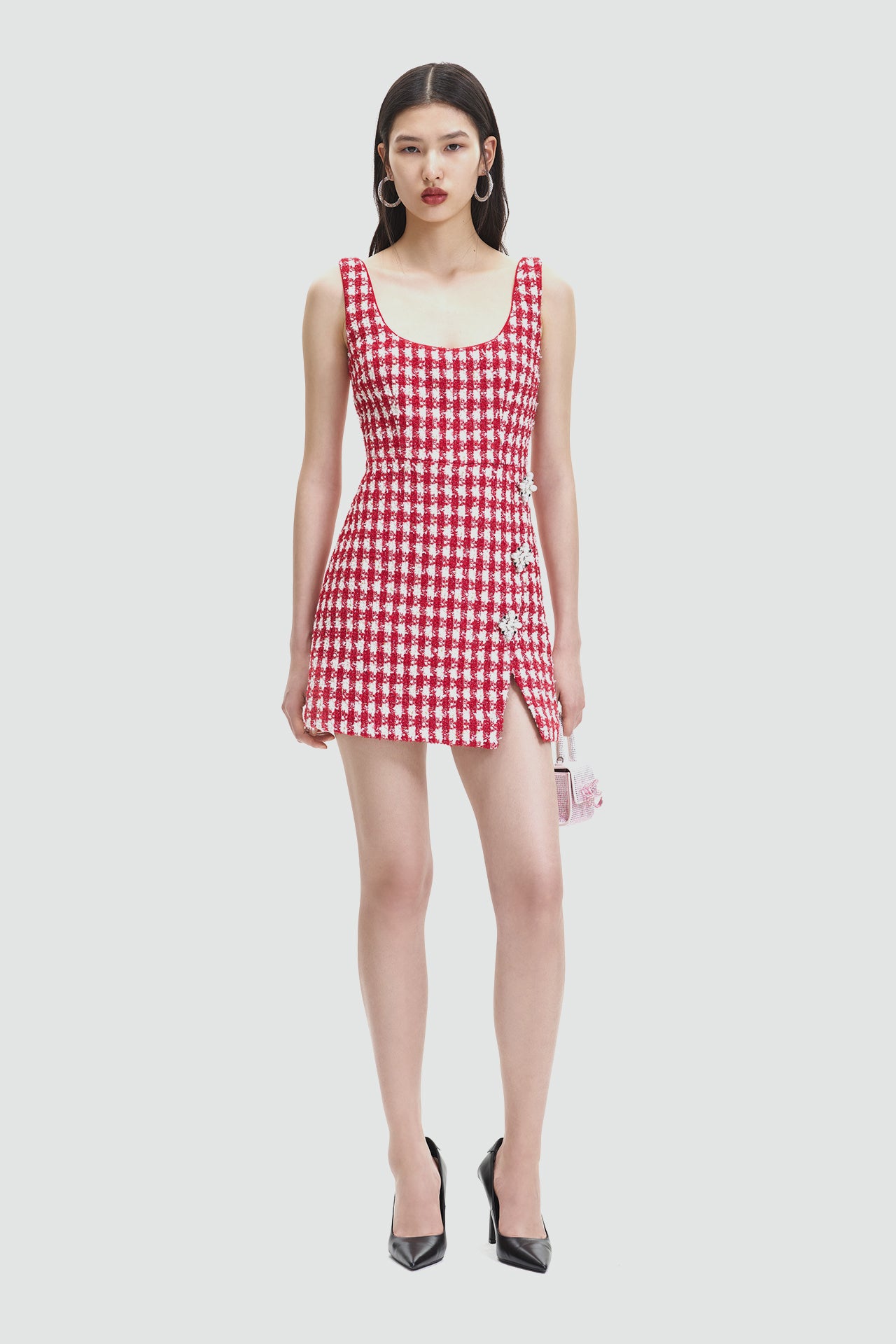 Red Check Boucle Mini Dress