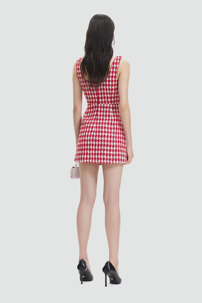 Red Check Boucle Mini Dress