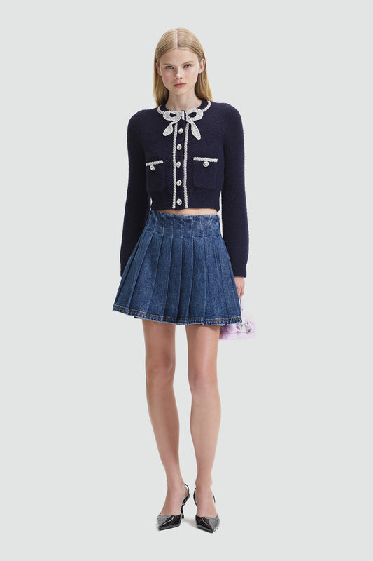 Navy Soft Knit Bow Cardigan