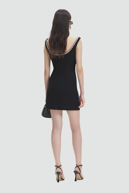 Black Textured Wool Mini Dress