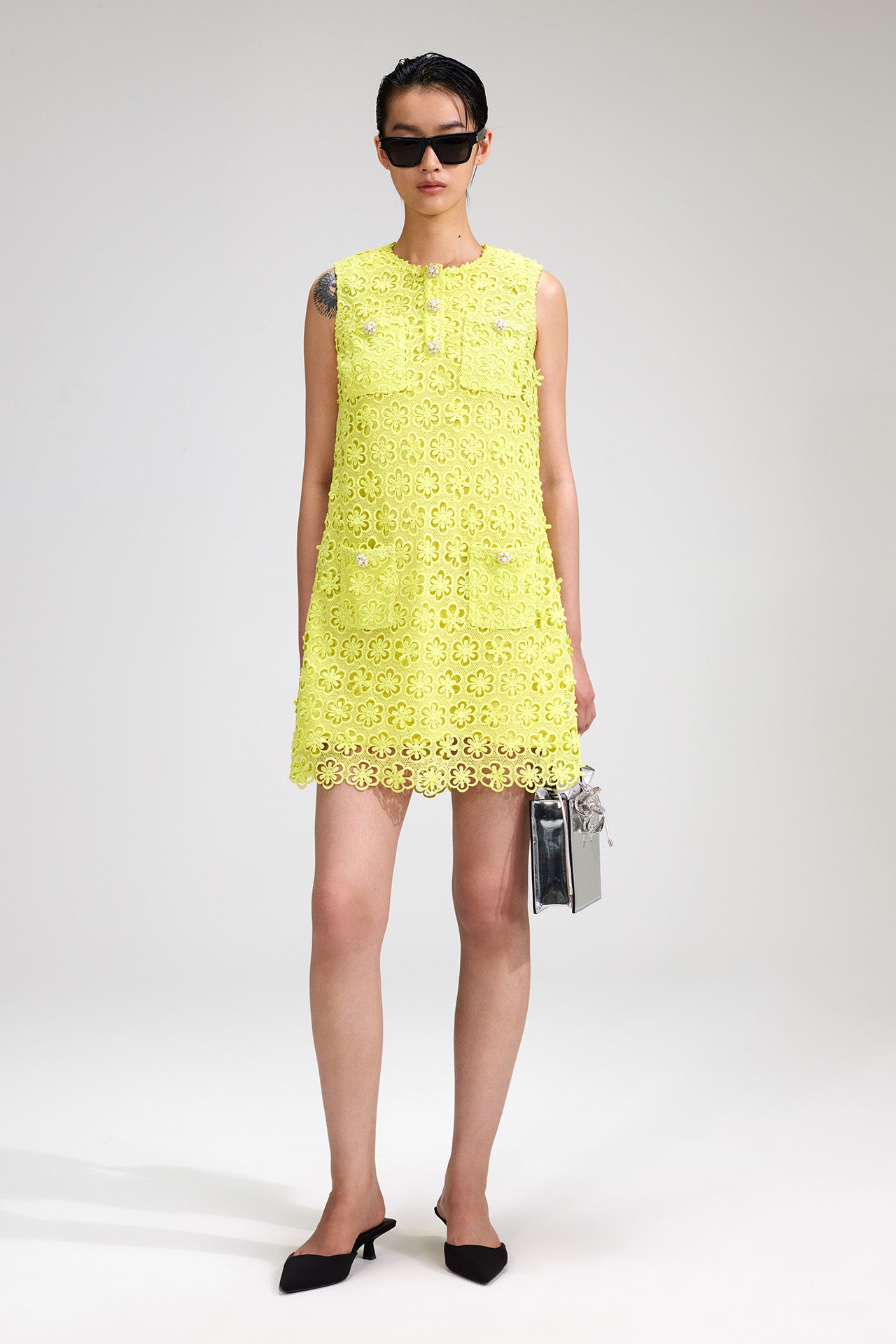 Lime Daisy Guipure Mini Dress