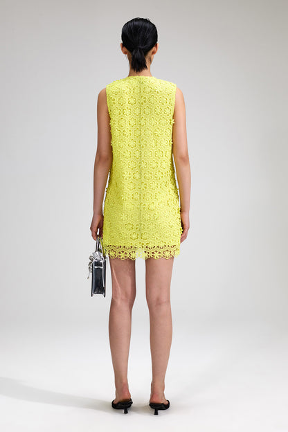 Lime Daisy Guipure Mini Dress