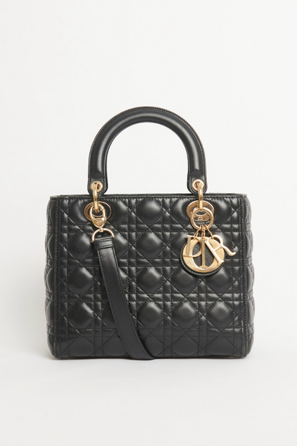 2023 Black Grained Cannage Calfskin Preowned Lady Dior