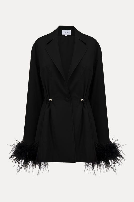 Black Girl With Pearl Button Blazer with Feathers