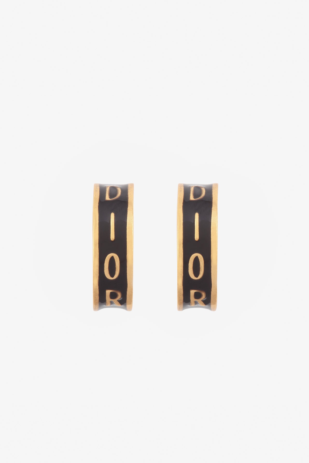 Gold Black Plated Dior Script Earrings