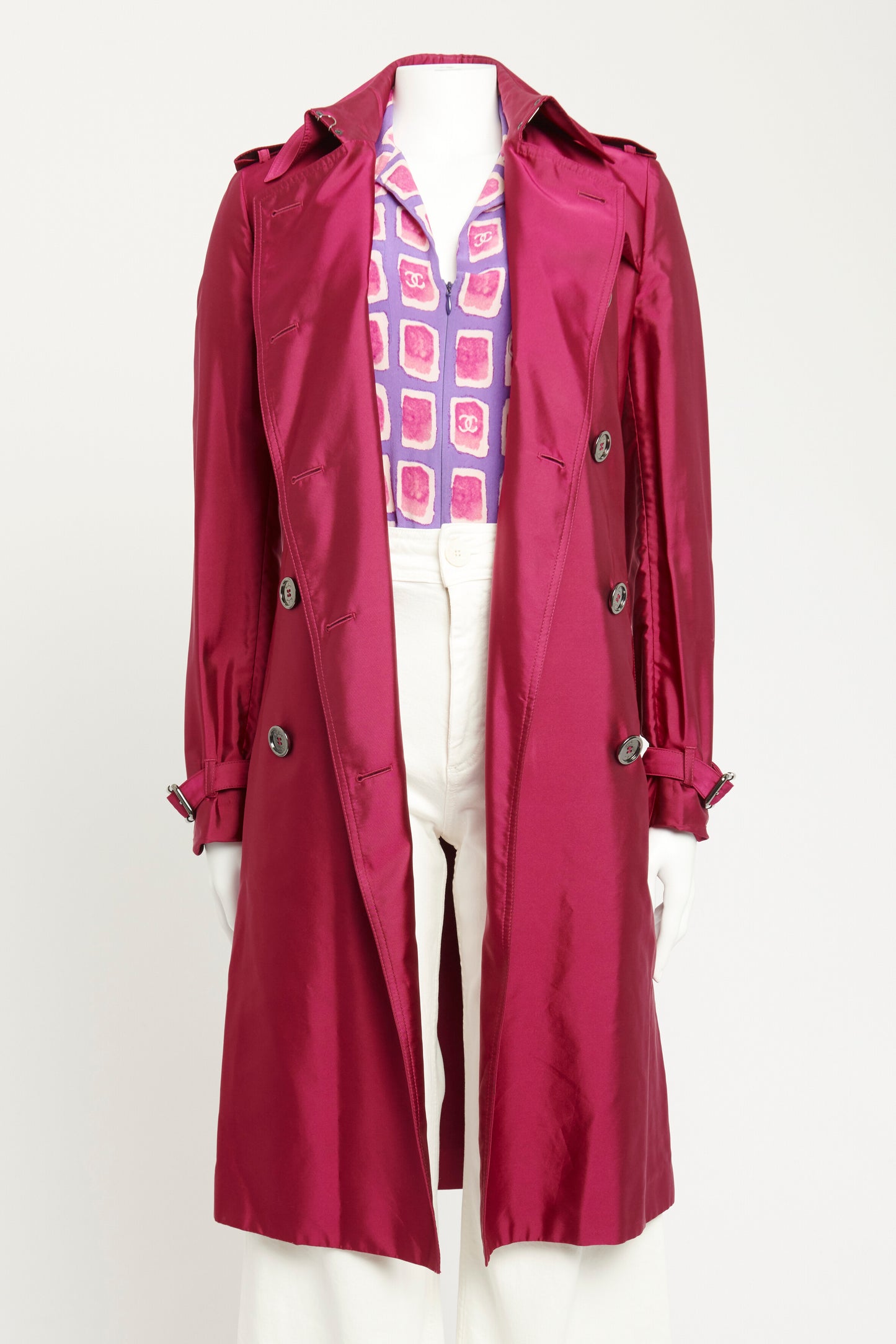 Plum Silk Blend Preowned Slim Fit Trench Coat