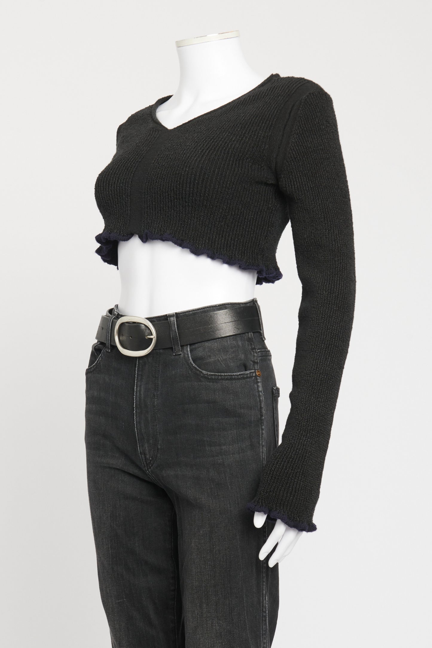 Black Linen Blend Preowned La Maille Santon Crop Top