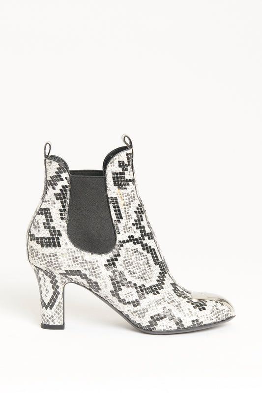 Black and White Snakeskin Preowned Ankle Boots