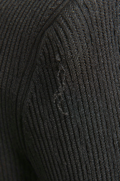Black Viscose Stretch-Knit Preowned V-Neck Button Mini Dress