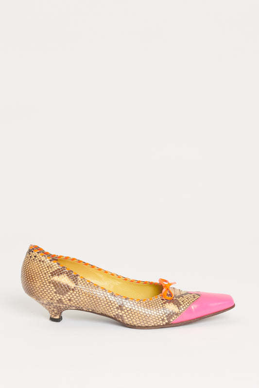 1999 Snakeskin Orange Pink Toe Preowned Kitten Heel