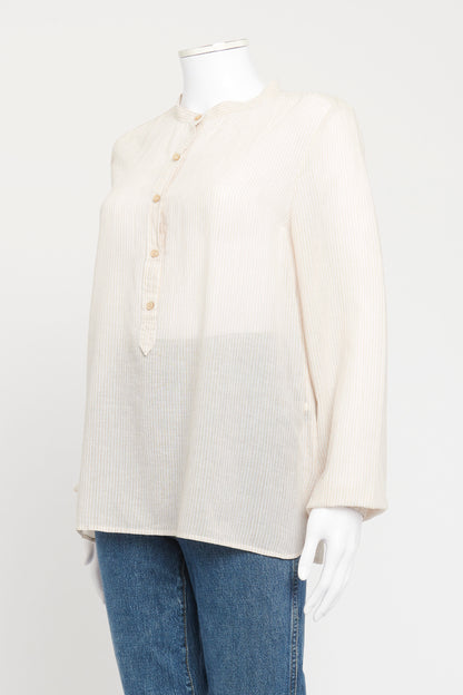 Beige Cotton Preowned Striped grandad Shirt