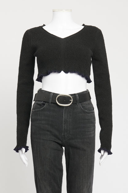 Black Linen Blend Preowned La Maille Santon Crop Top