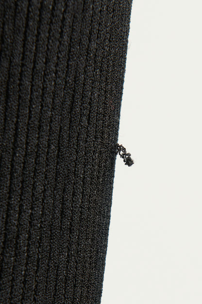 Black Viscose Stretch-Knit Preowned V-Neck Button Mini Dress