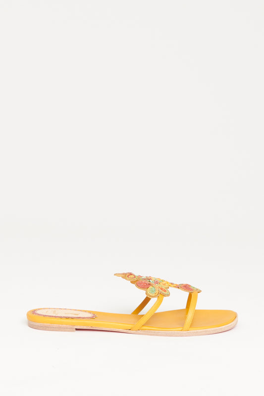 Mustard Leather Flat Preowned Sandals