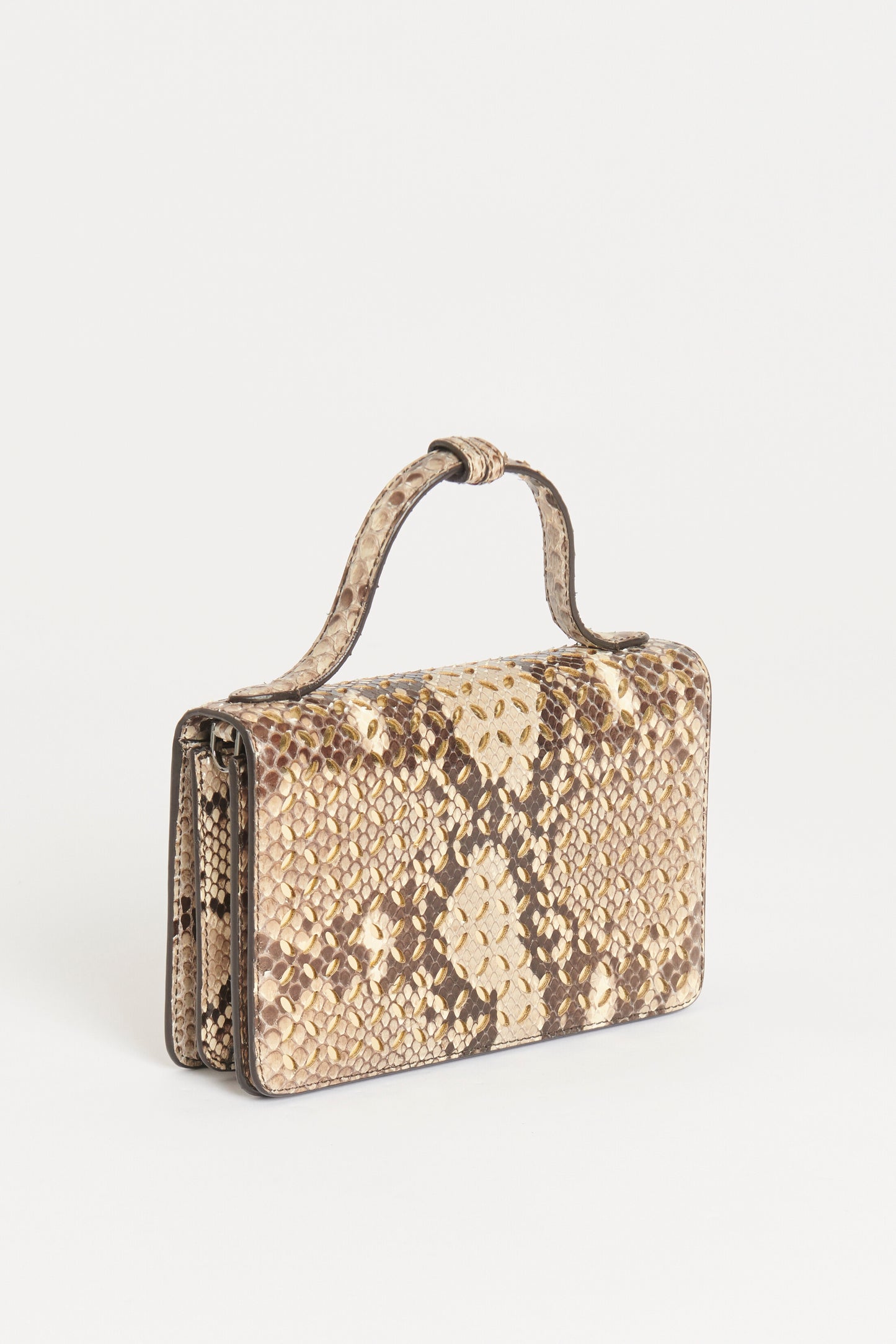 Taupe Snakeskin Preowned Oum Perforated Crossbody Bag