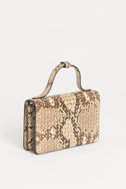 Taupe Snakeskin Preowned Oum Perforated Crossbody Bag