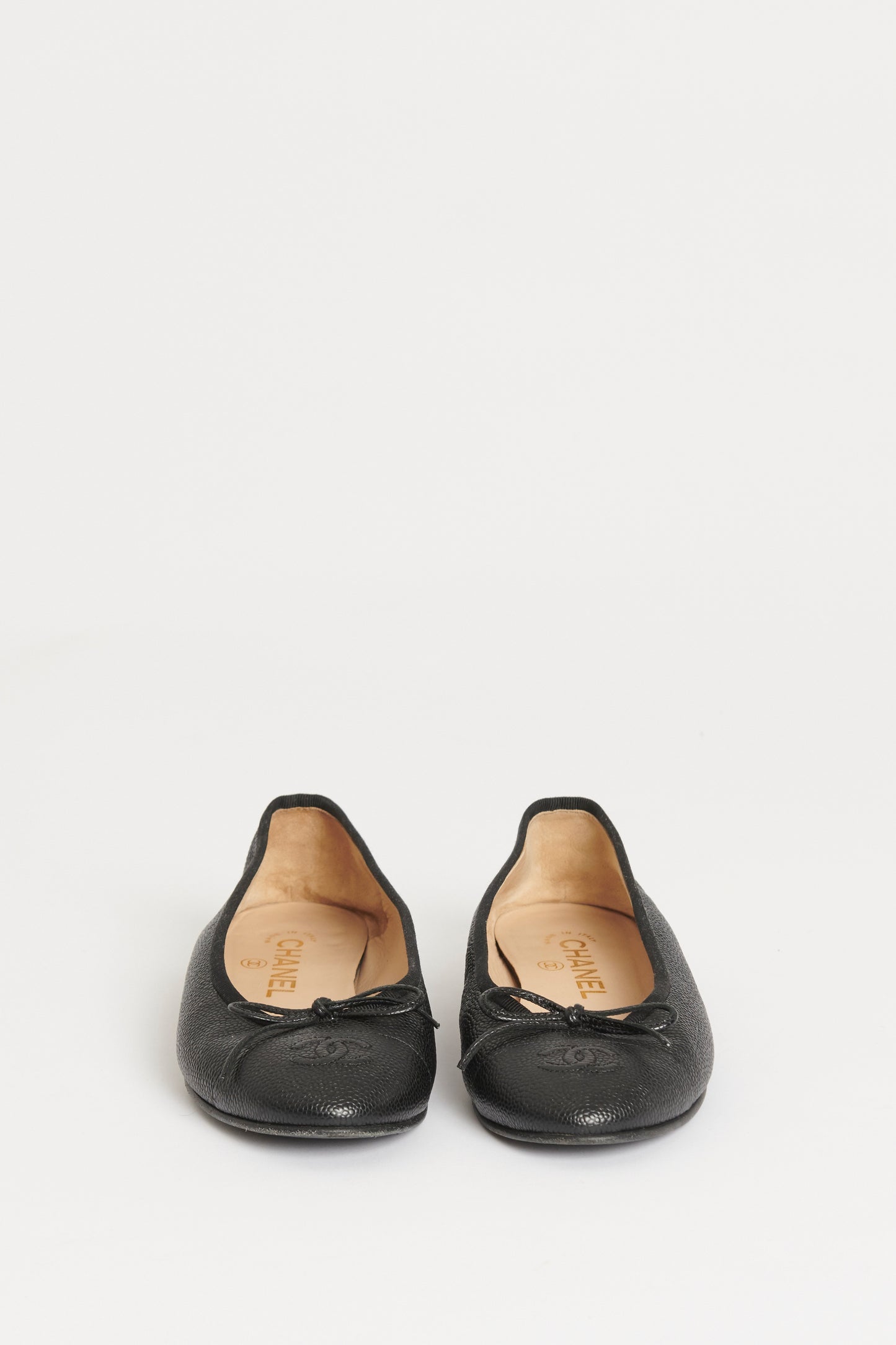 Black Caviar Leather Preowned CC Ballet Flats