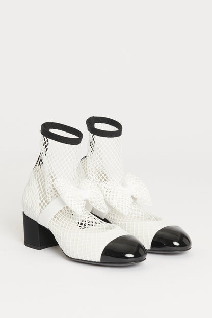 2023 White Mesh Preowned Slip On Bow Ankle Boots