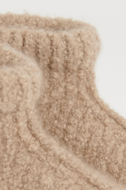 Taupe Cashmere Preowned Ribbed Knit Slippers