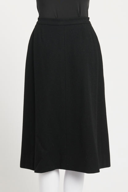 1970's Black Wool Preowned Kilt Midi Skirt