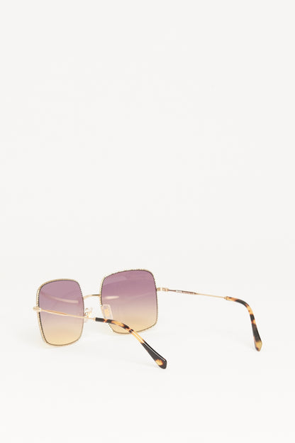 Gold Tone Metal Preowned Square La Mondaine Sunglasses