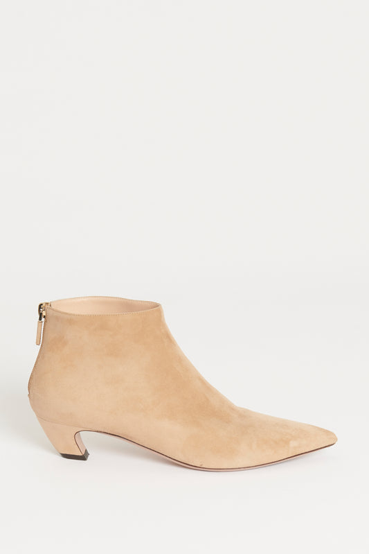 Sand Suede Preowned Pointed Toe Ankle Boots