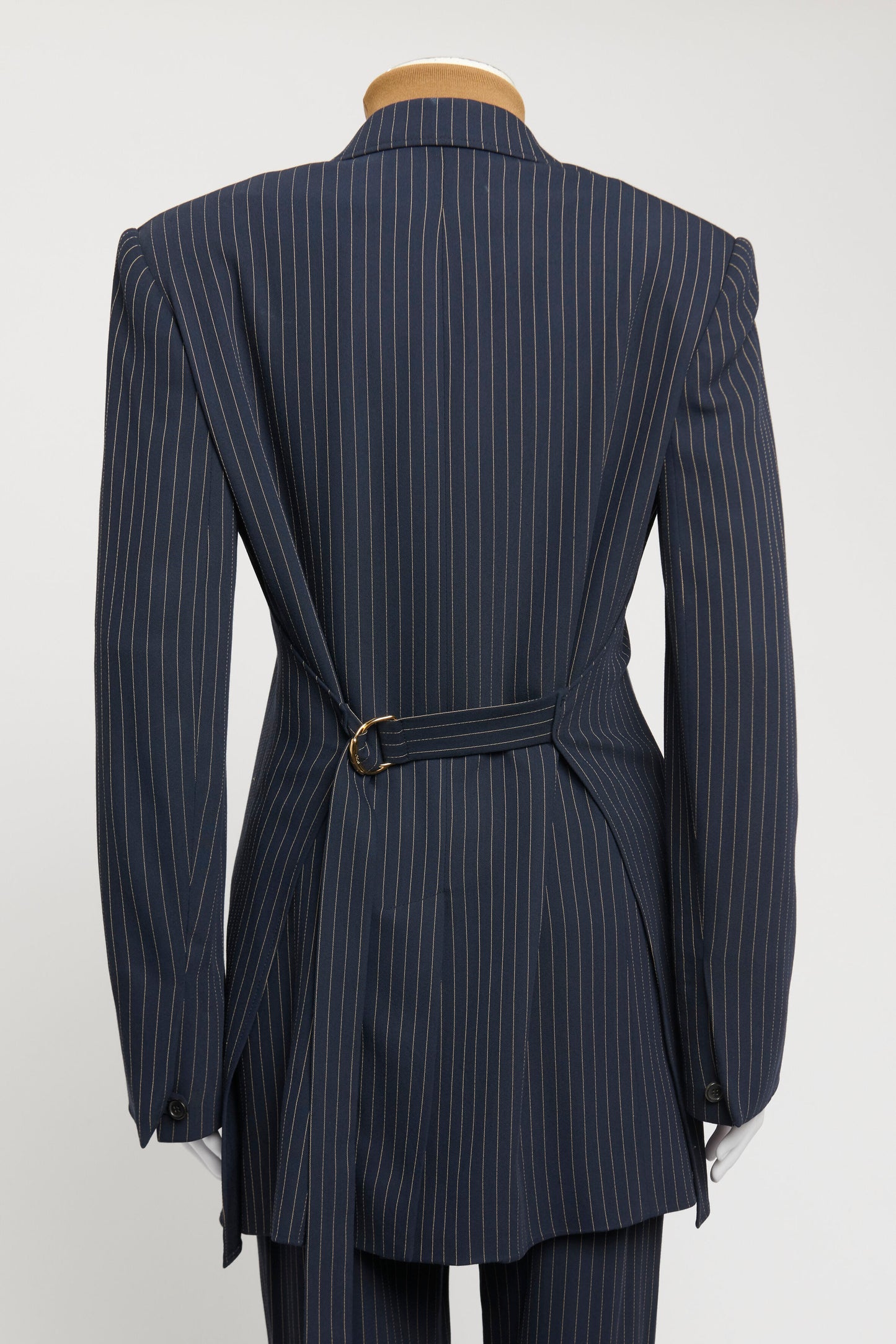 Blue Viscose Blend Preowned Longline Pinstripe Suit