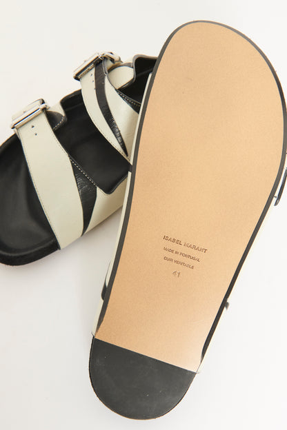 Monochrome Lennyo Leather Preowned Flat Sandals