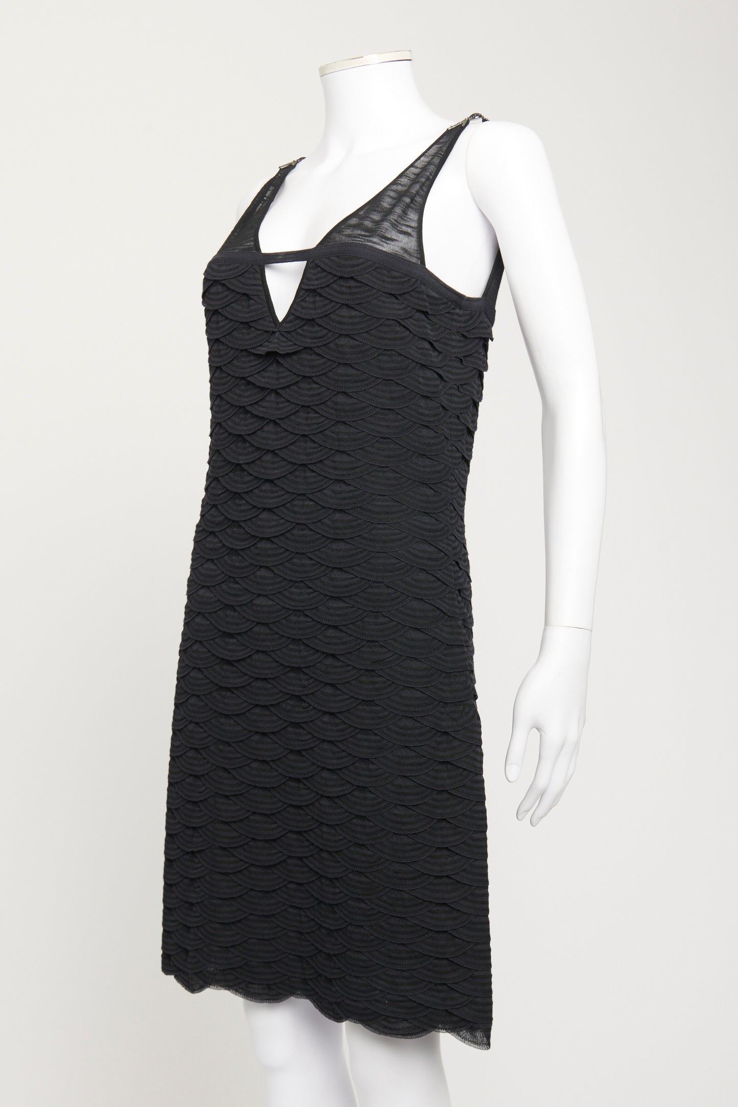 2011 Black Rayon Blend Preowned Scalloped Mini Dress