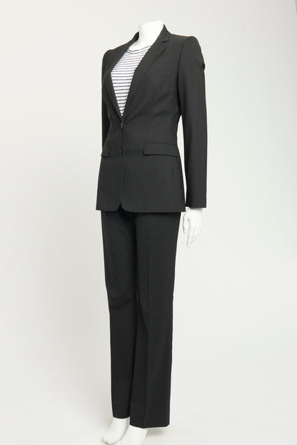 Black Stretch Wool Blend Preowned Single Breasted Suit