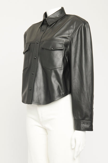 Black Leather Preowned Shirt Style Jacket