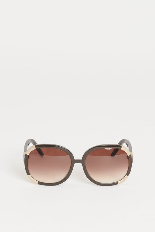 Brown Acetate Preowned Oversized 70's Sunglasses